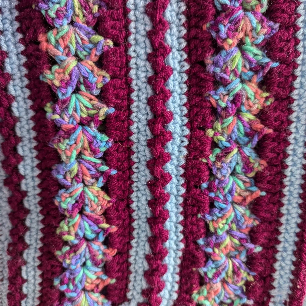 💙 Burgundy Afghan Hand Crochet Multicolor Couch Throw Blanket Rectangle
